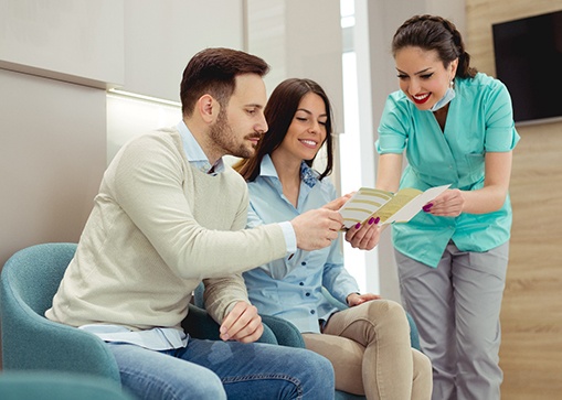 woman talking to patients 