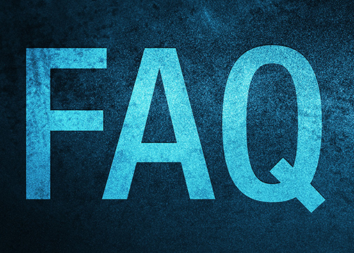 The letters F A Q in blue