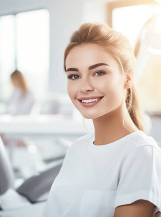 Smiling orthodontic patient with straight teeth