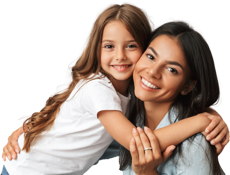 Mother and daughter smiling